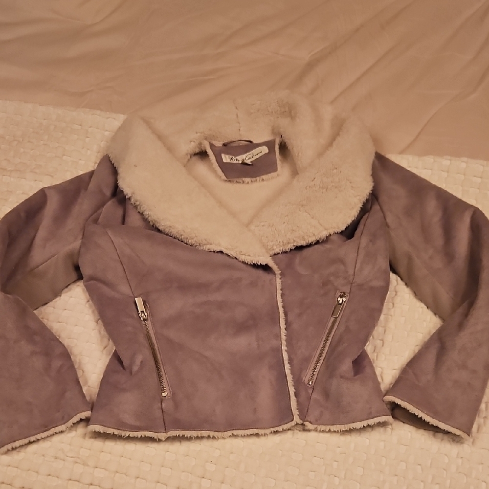 Kenneth Cole Grey And Cream Shepra Lined Jacket